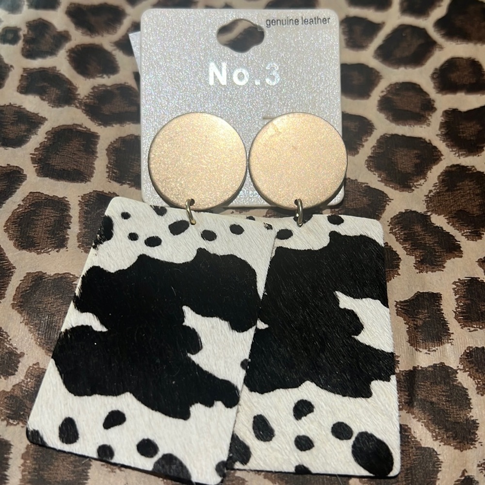 Ava Felt cow print earrings-Large
